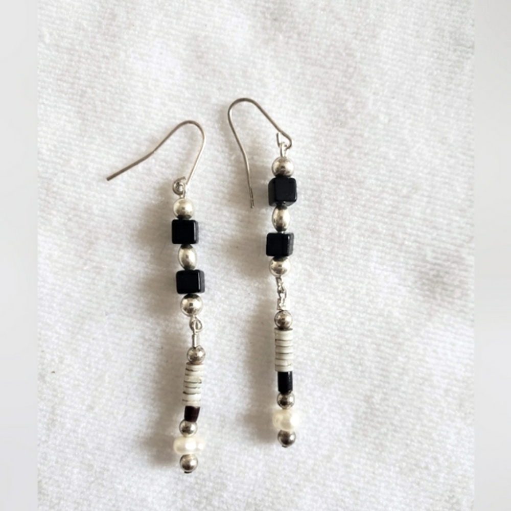 Sterling SilverAnd Onyx Drop Earrings Hand Made By ALI